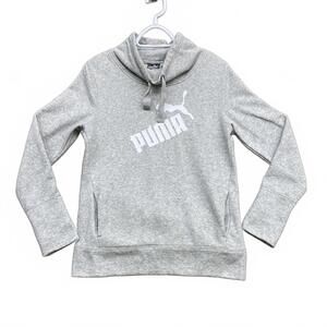 Puma Womens Mock Neck Pullover Hoodie Gray Size S Big Logo Sweatshirt Athleisure